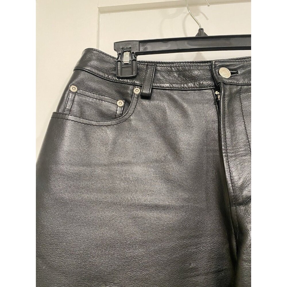 Newport News 100% Leather Pants Women’s Size 6 Black Wide Leg Biker Runs Short